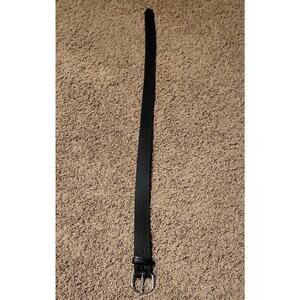 Black Leather Belt Mens 40 Silver Stainless Steel Genuine Leather Made in USA